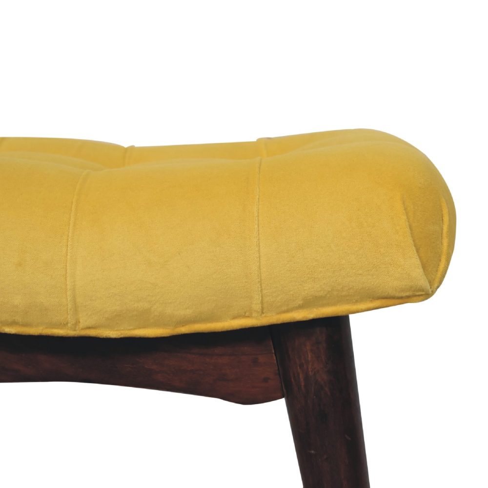 Mini Mustard Velvet Curved Bench - Image 5