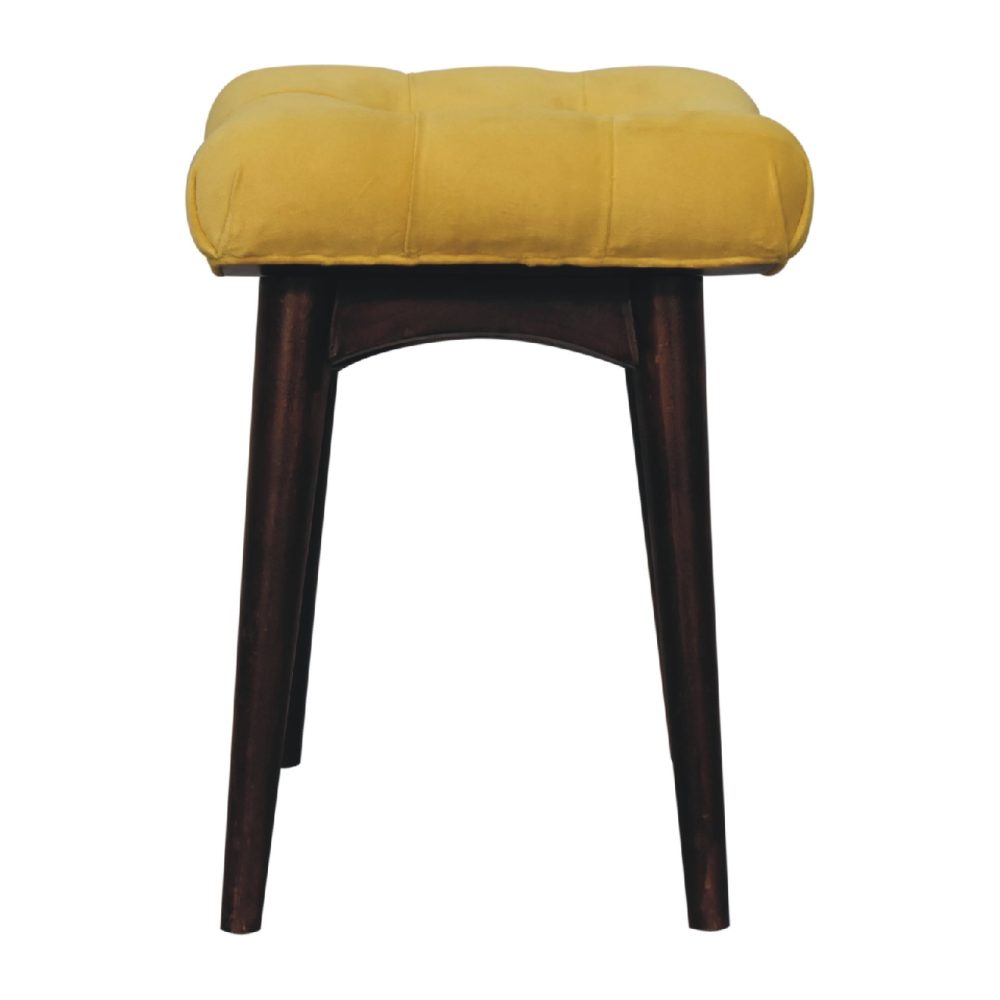 Mini Mustard Velvet Curved Bench - Image 9