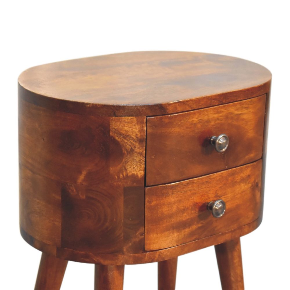 Mini Chestnut Rounded Nightsand Table - Image 6