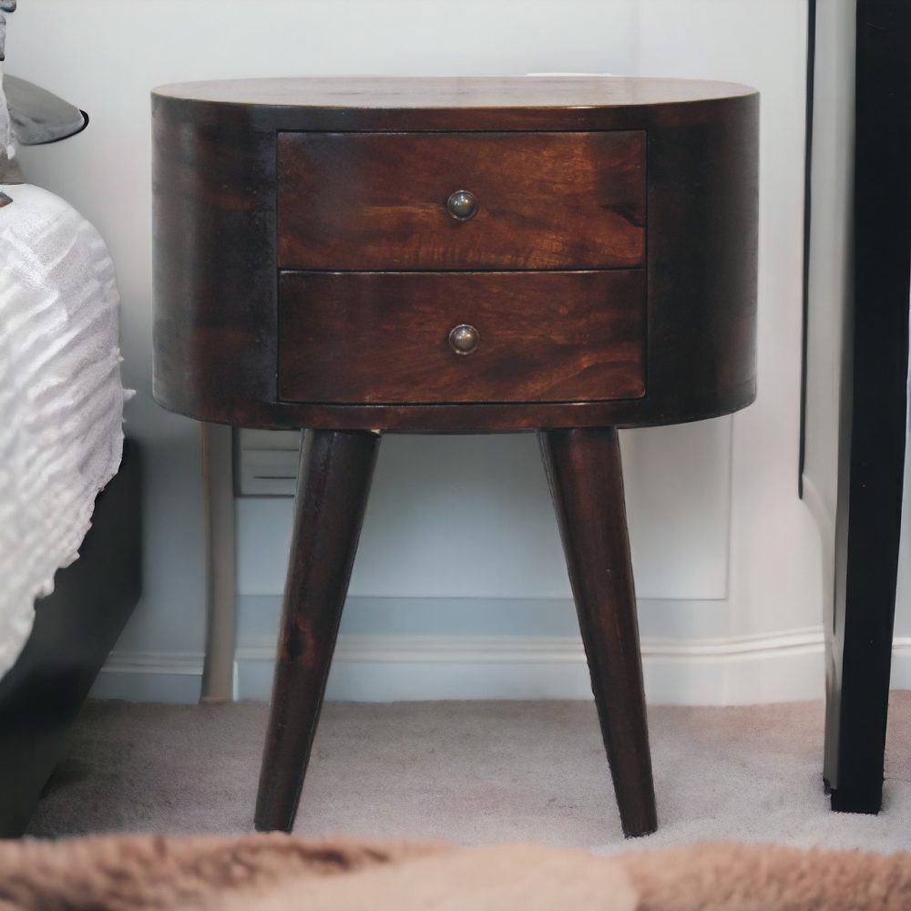 Light Walnut Rounded Nightsand Table - Image 10