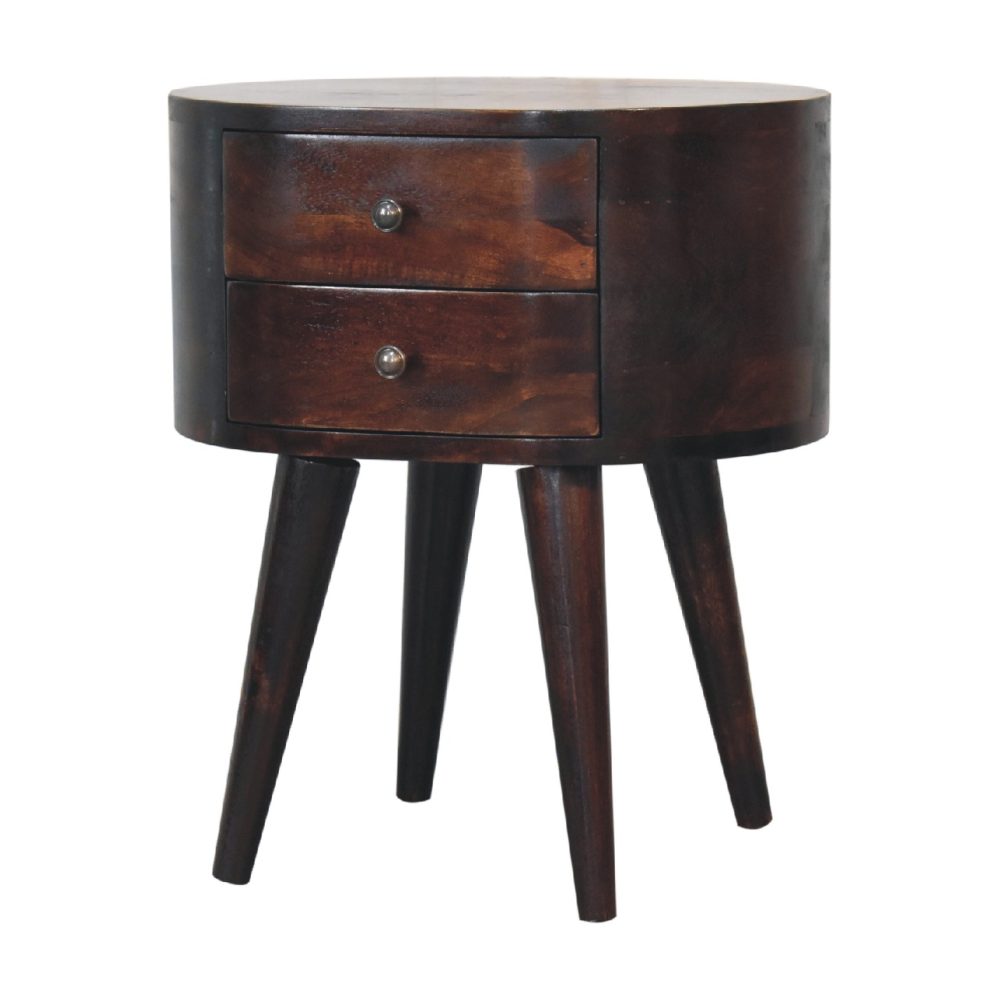 Light Walnut Rounded Nightsand Table - Image 3