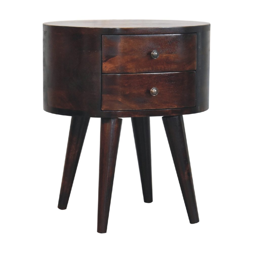 Light Walnut Rounded Nightsand Table - Image 4