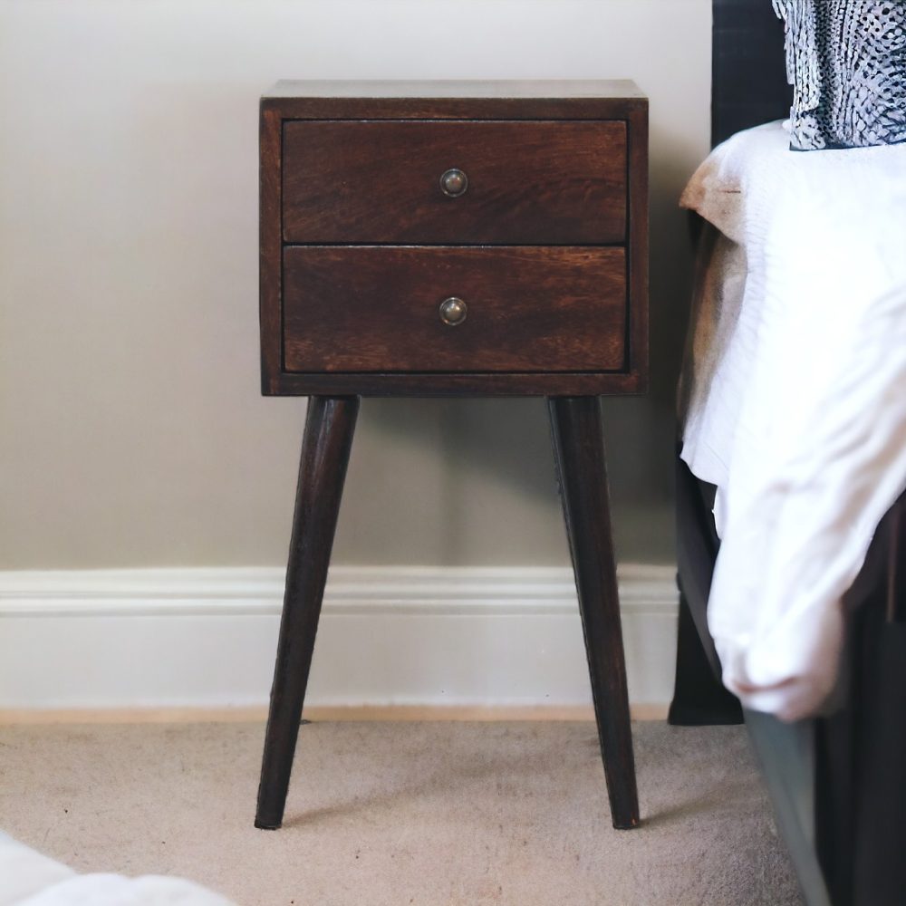 Mini 2 Drawer Light Walnut Nightsand - Image 10