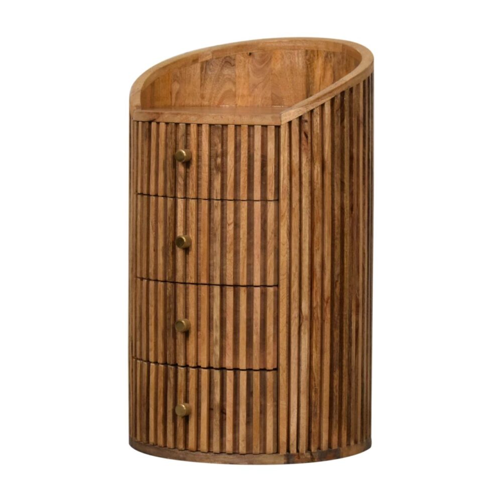 Curved wooden chest with four drawers