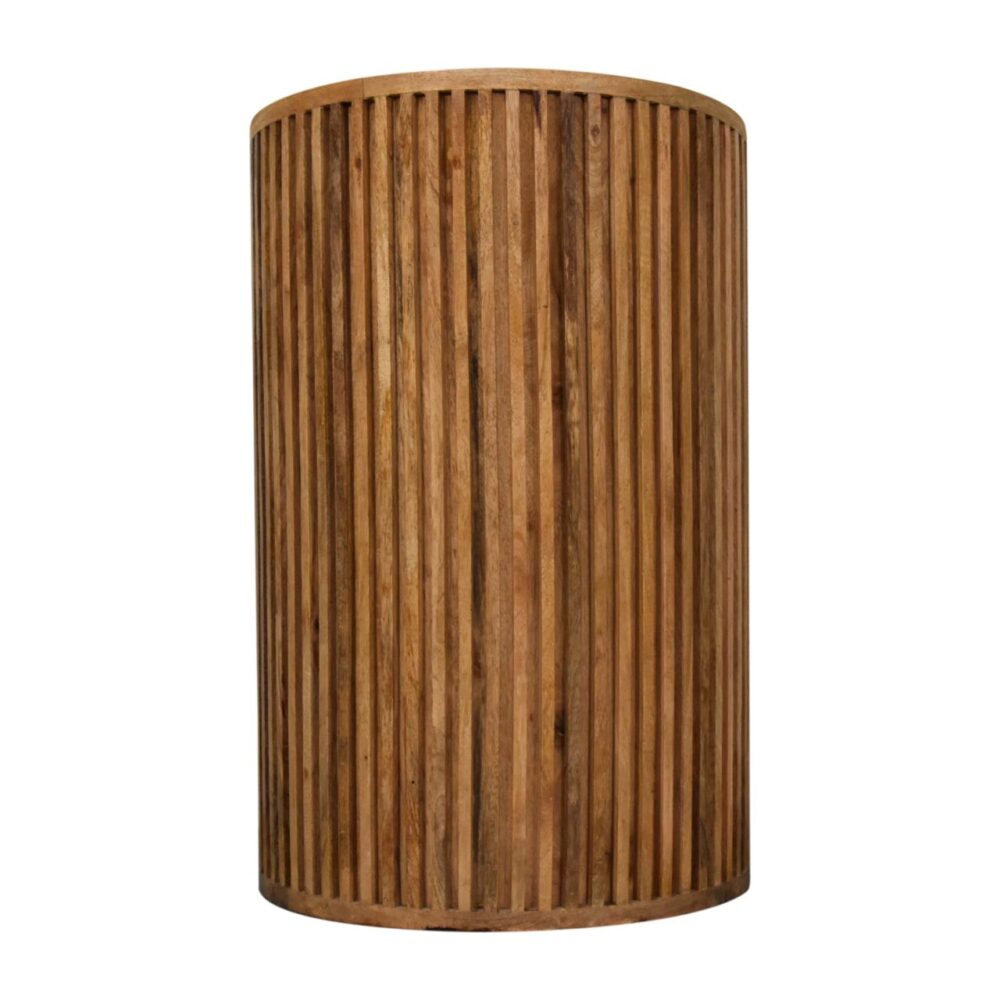 Wooden cylindrical slatted light fixture