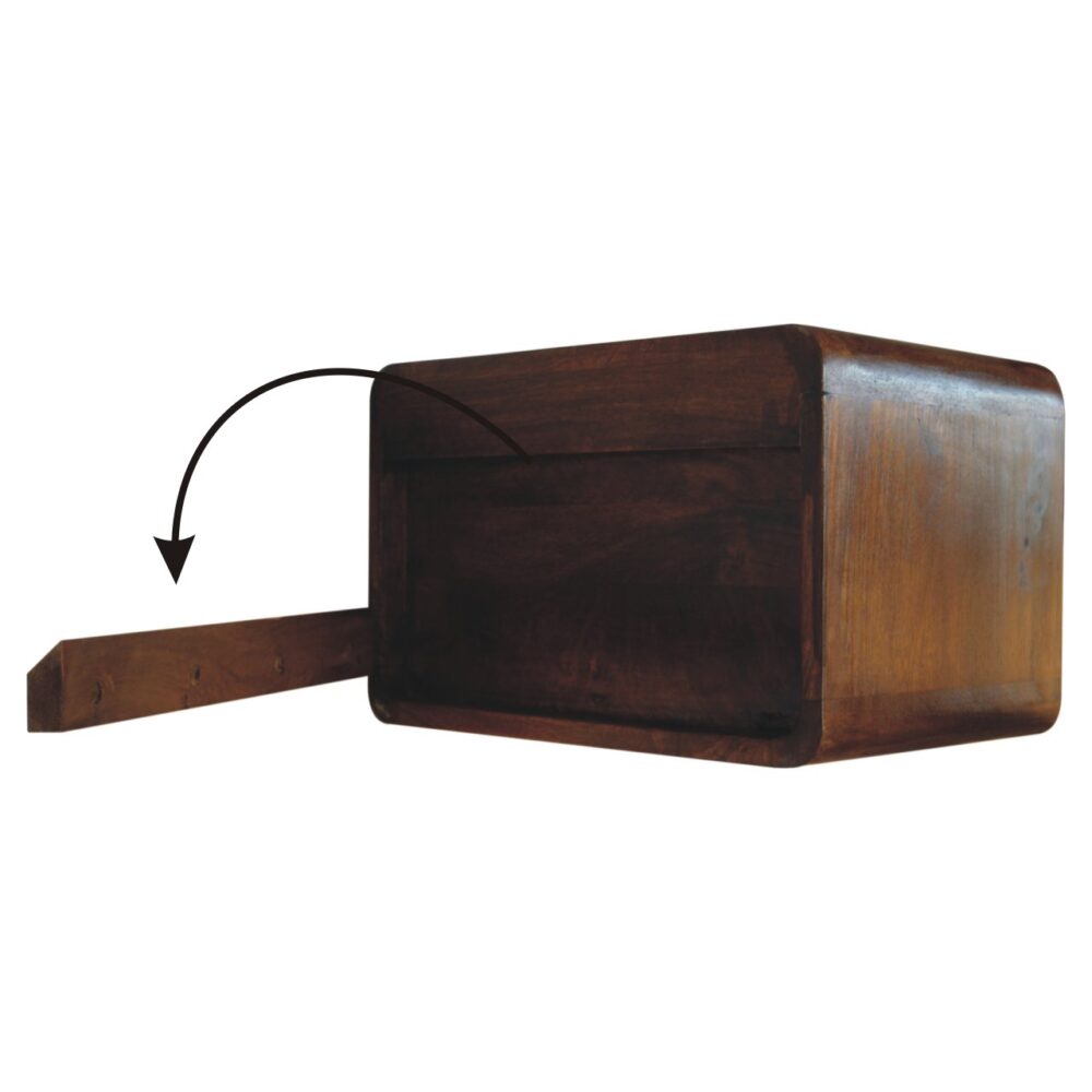 Wooden box with detachable panel and arrow indicator
