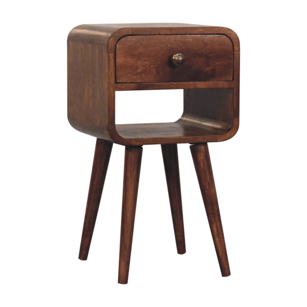 Mini Honey Caramel Curved Bedside with Lower Slot - Image 3