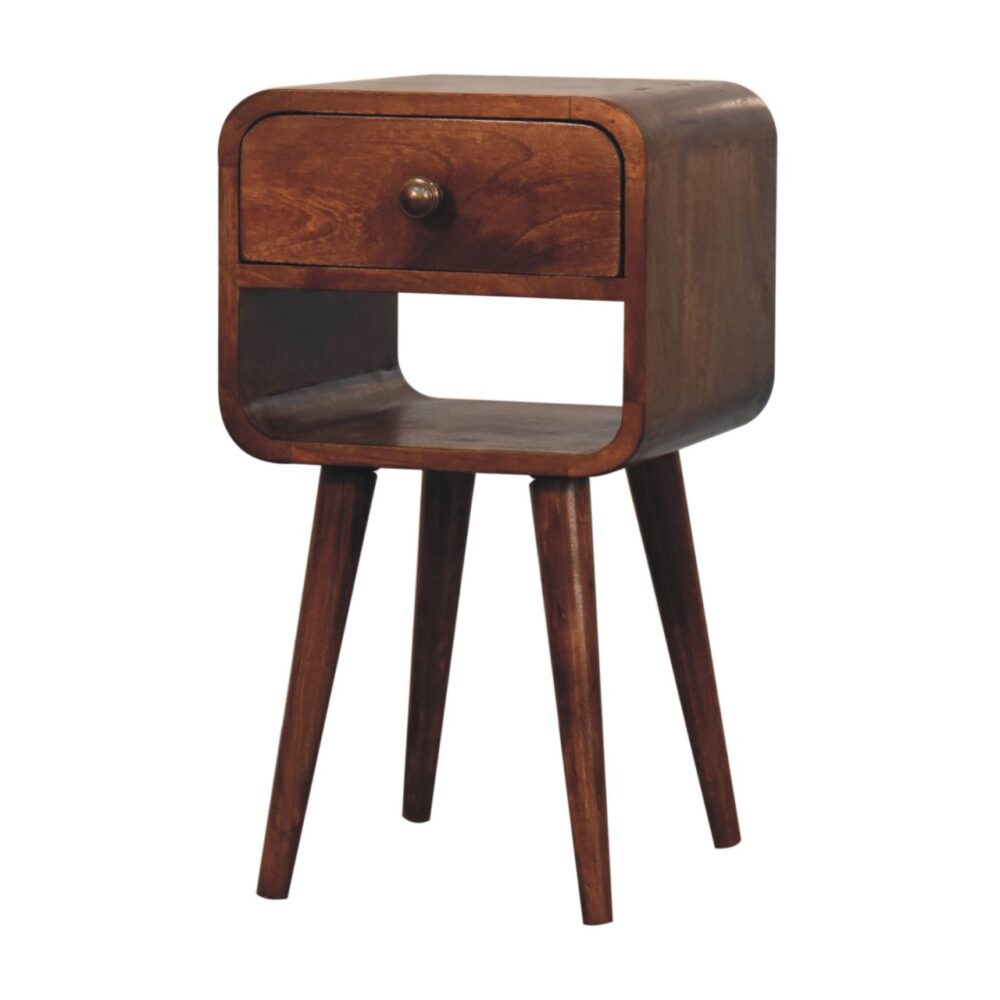 Mini Honey Caramel Curved Bedside with Lower Slot - Image 4