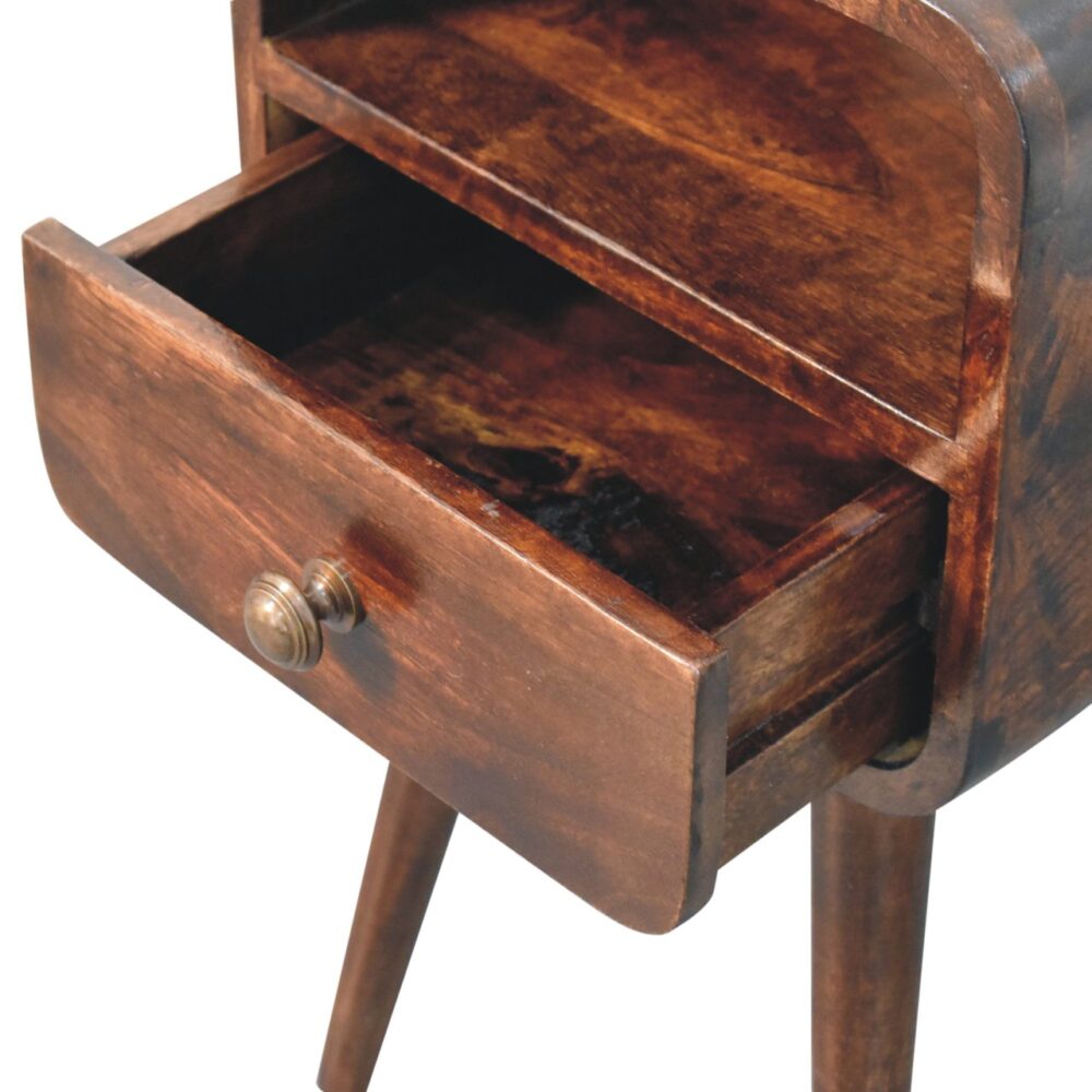 Mini California Walnut Curved Bedside with Open Slot - Image 7