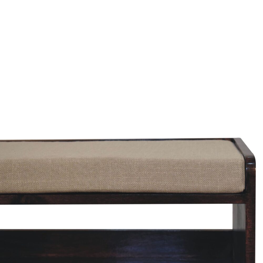 California Walnut bench with mud linen seat pad - Image 4