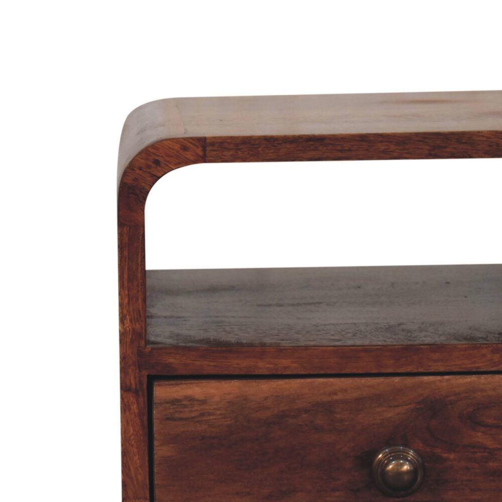 Mini Honey Caramel Curved Bedside with Open Slot - Image 5
