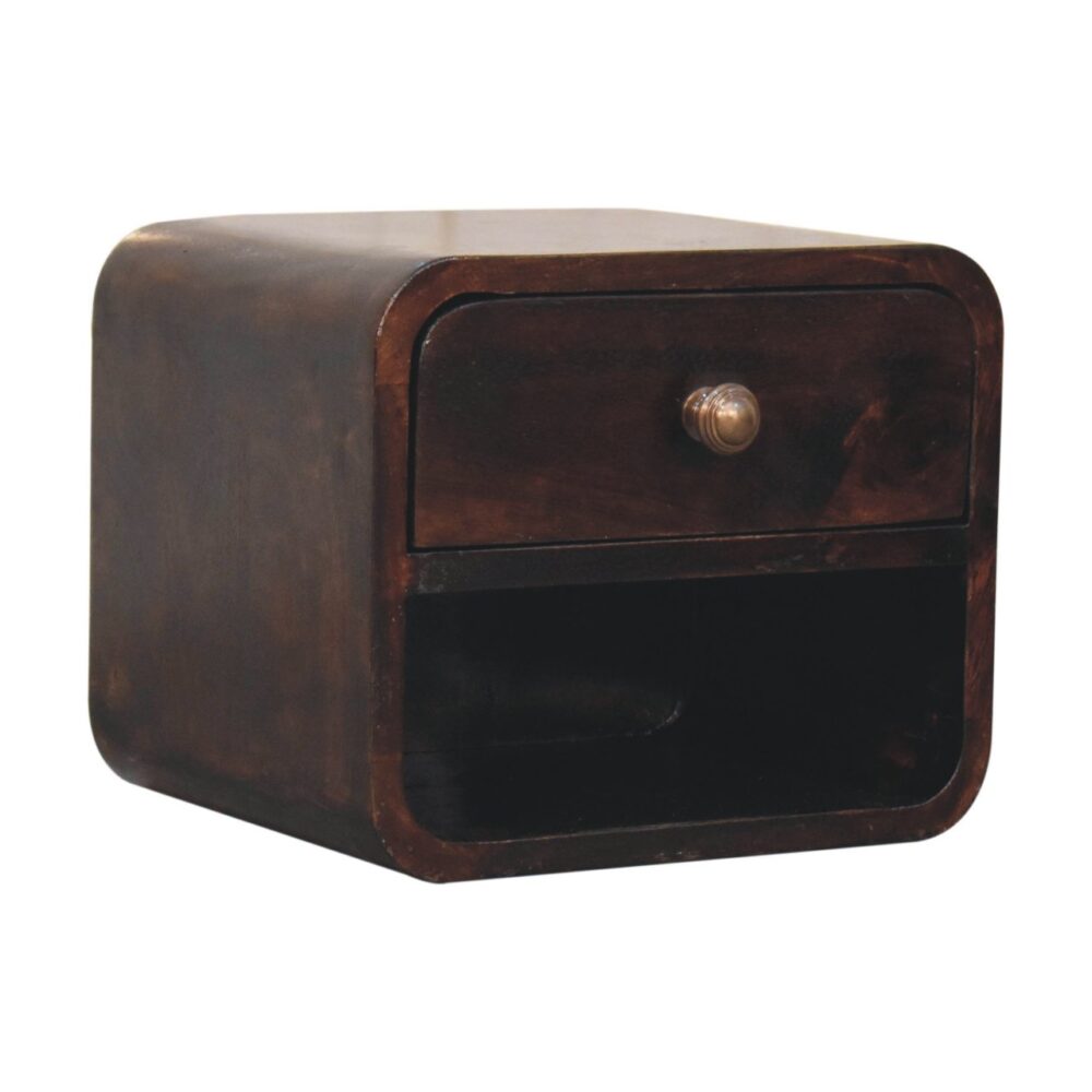 Mini Curved California Walnut Wall Mounted Bedside with Open Slot - Image 3