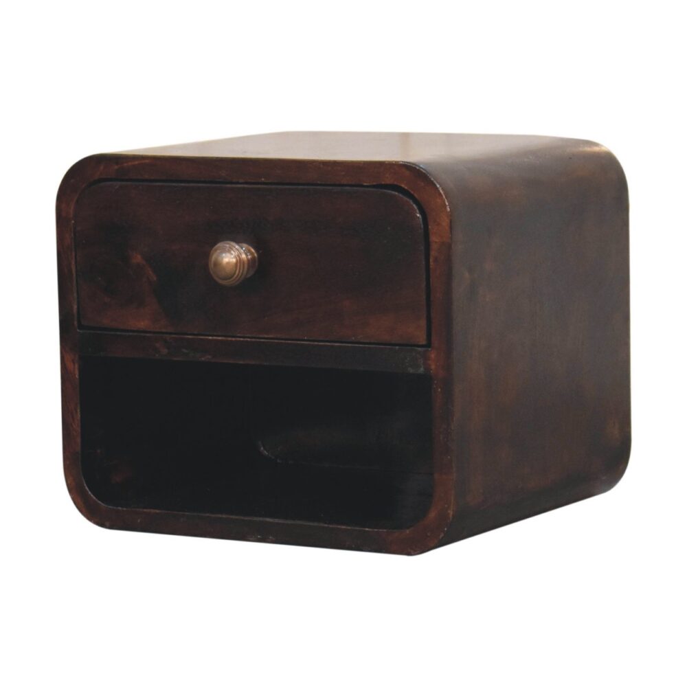 Mini Curved California Walnut Wall Mounted Bedside with Open Slot - Image 4