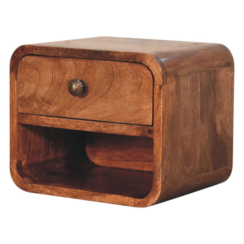 Mini Honey Caramel Wall Mounted Bedside with Open Slot - Image 2
