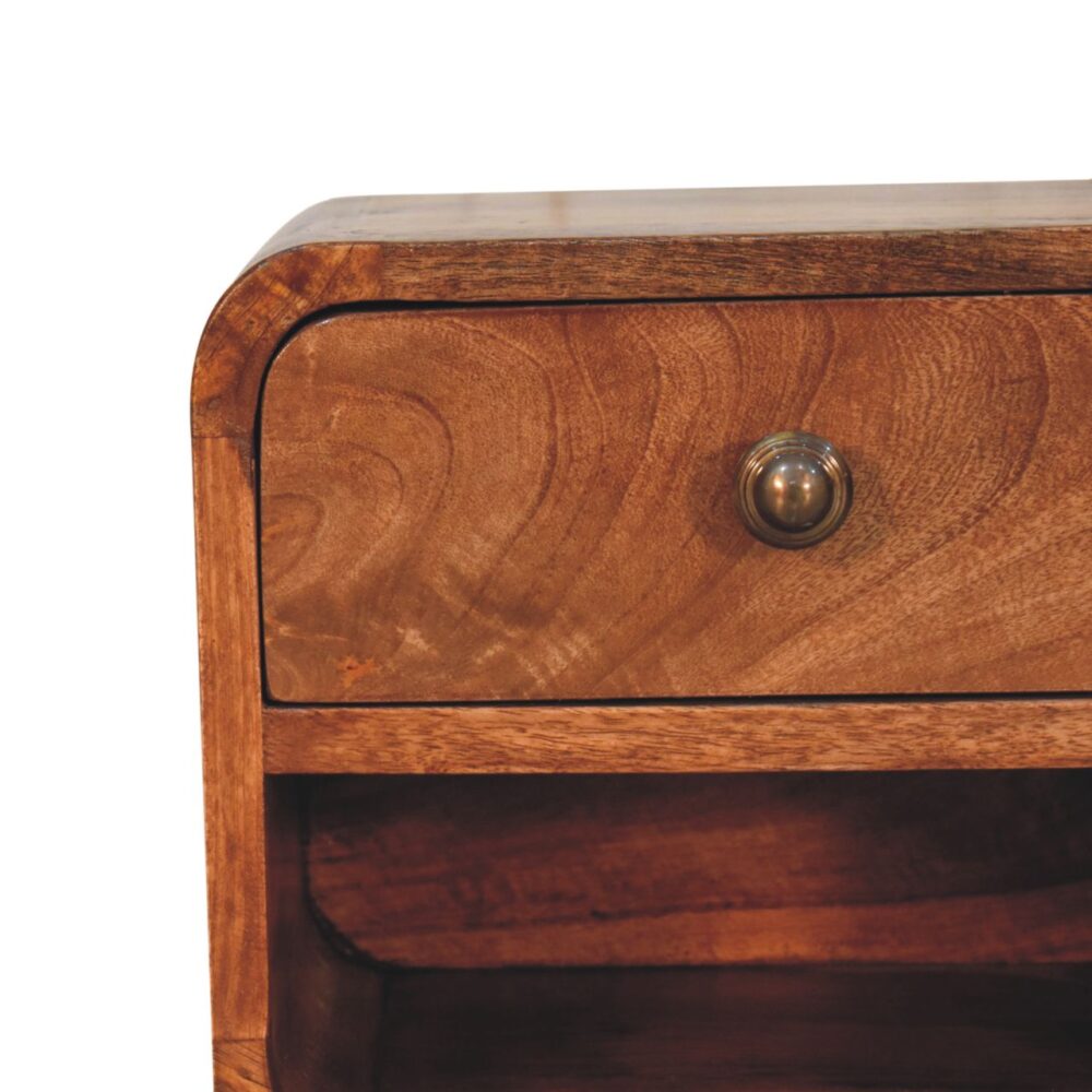 Mini Honey Caramel Wall Mounted Bedside with Open Slot - Image 4