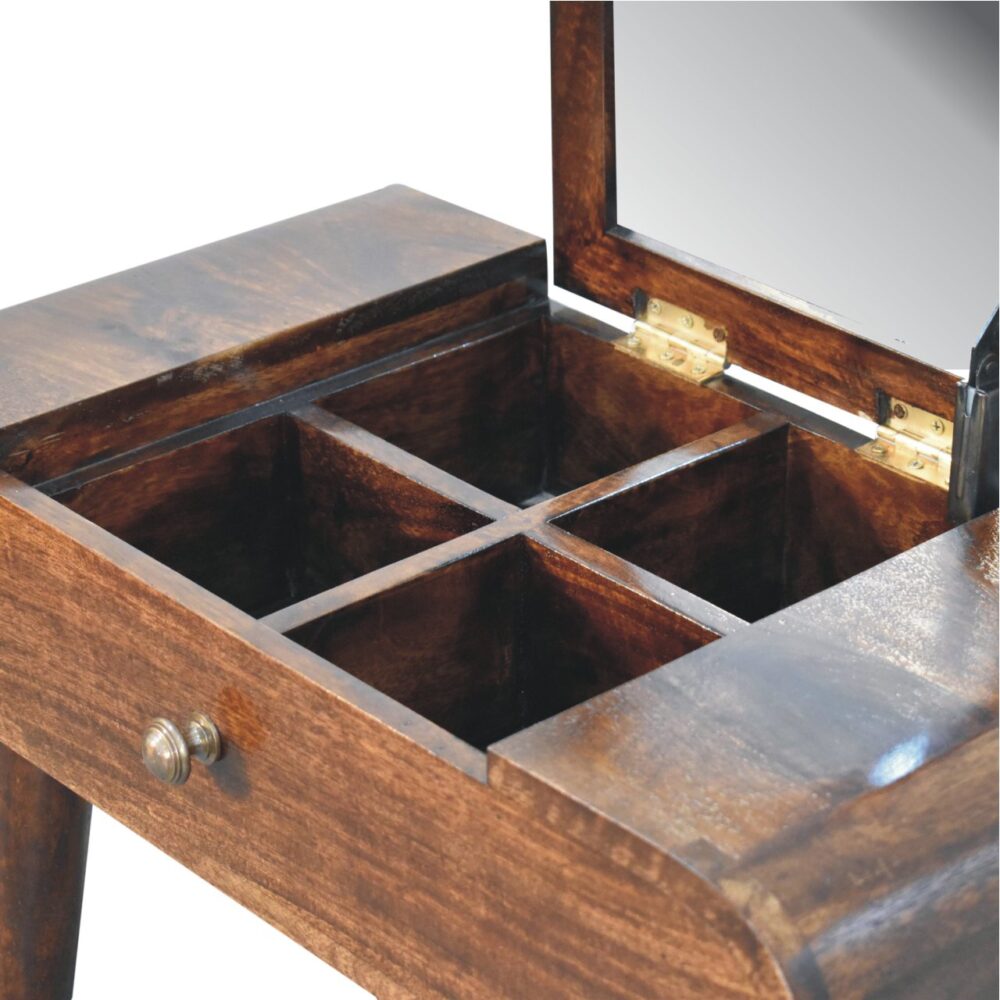 Mini California Walnut Dressing Table with Foldable Mirror - Image 6