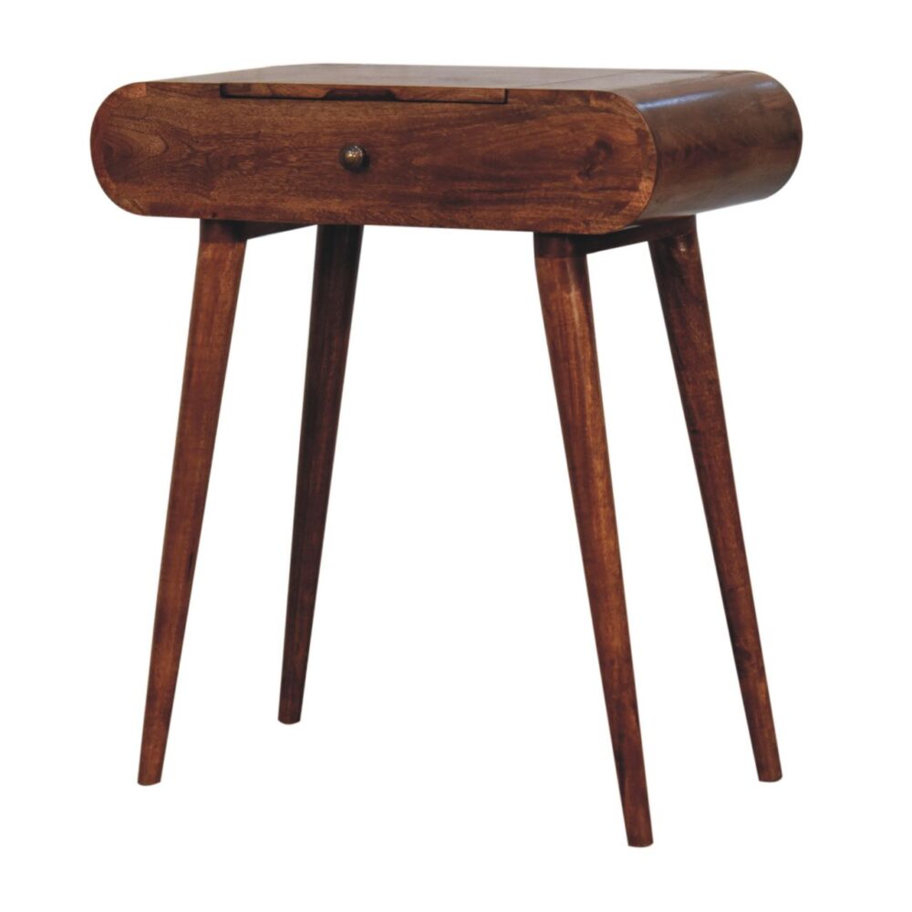 Mini Honey Caramel Dressing Table with Foldable Mirror - Image 2