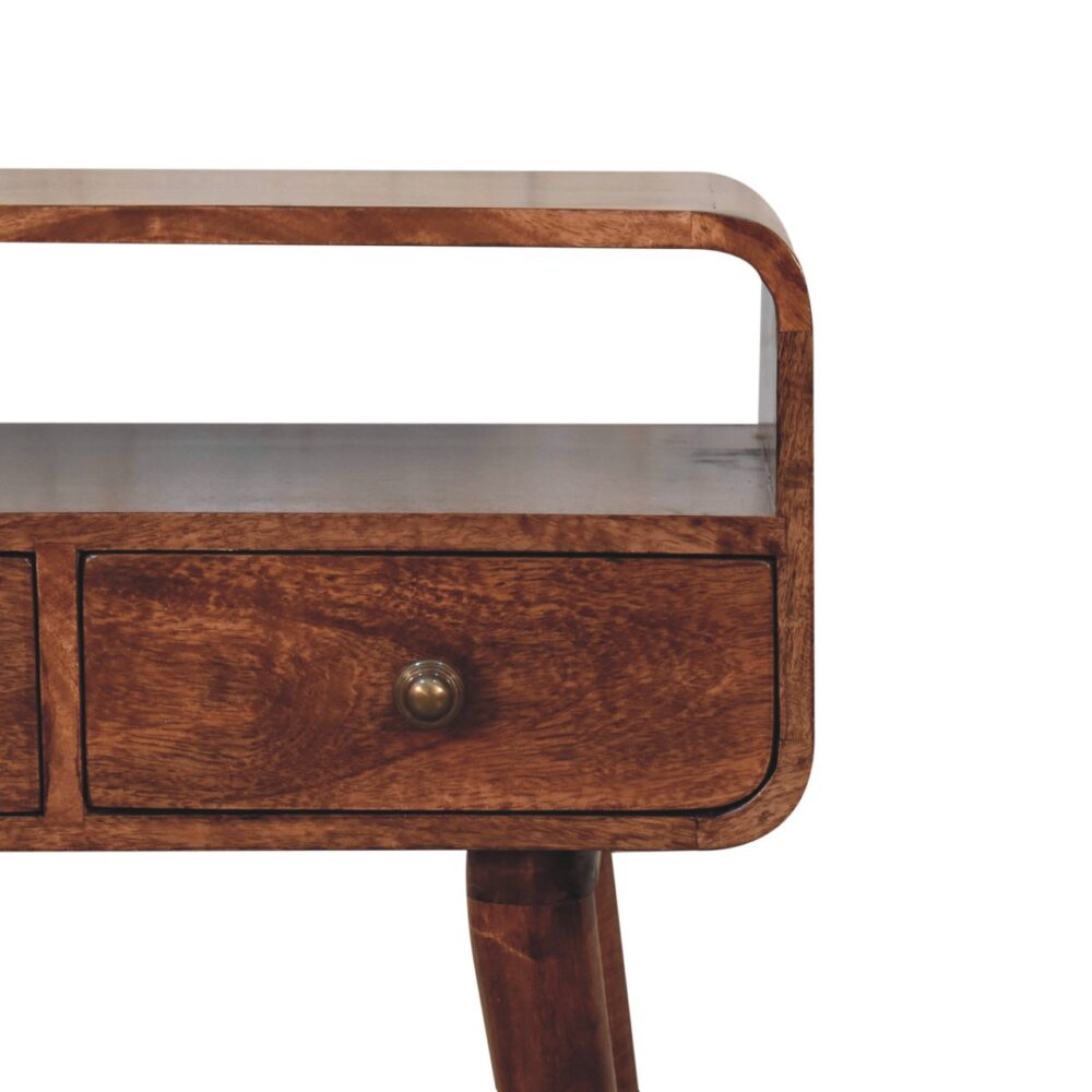 Mini Curved Honey Caramel Console Table - Image 4