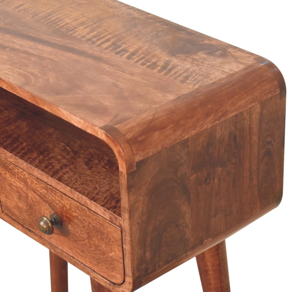 Mini Curved Honey Caramel Console Table - Image 5