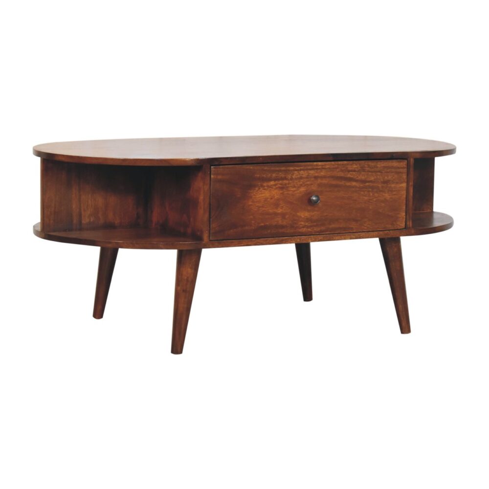 Chestnut Oval Coffee Table with 1 Drawer - Image 3