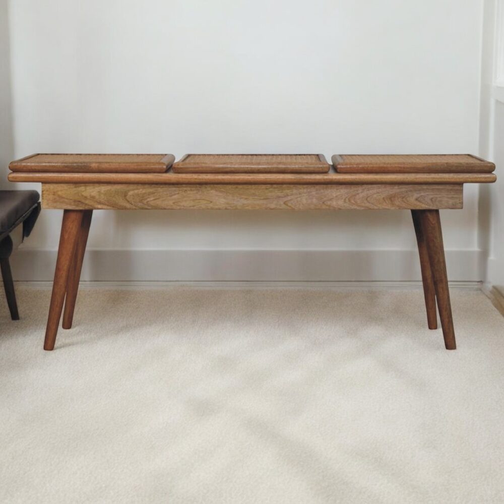 Larissa Triple Accent Oak-ish Cane Bench - Image 9