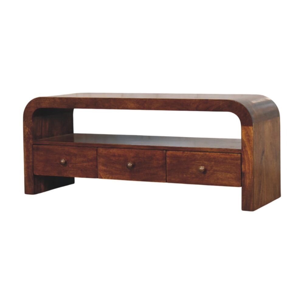 Darcy 3 drawer Open Shelf Chestnut Media unit - Image 3