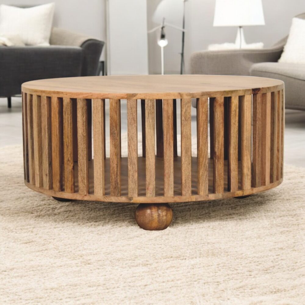 Slatted Round Oak-ish Coffee Table - Image 9