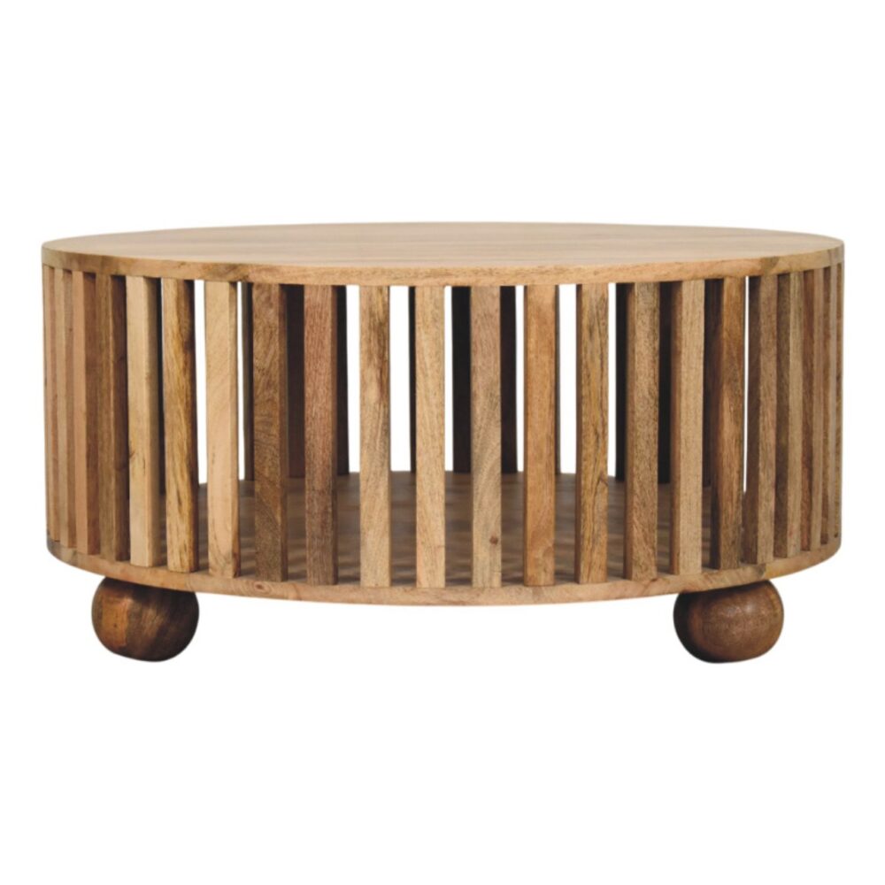 Slatted Round Oak-ish Coffee Table - Image 3