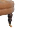 Brown Buffalo Leather Round Ottoman with Castor Legs - Image 8