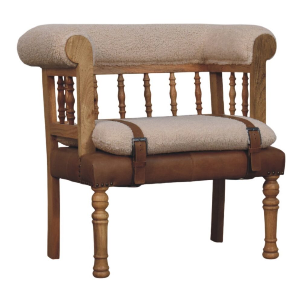 Strapped Hallway Boucle Bench - Image 3