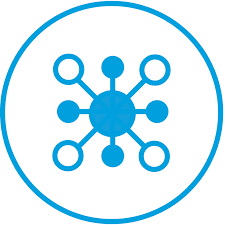 Network icon with connected nodes in blue