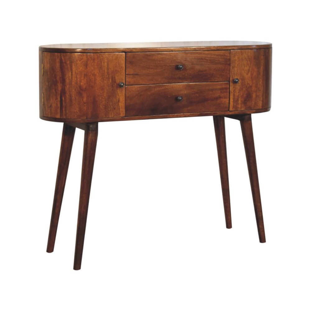 Wooden mid-century modern console table with drawers