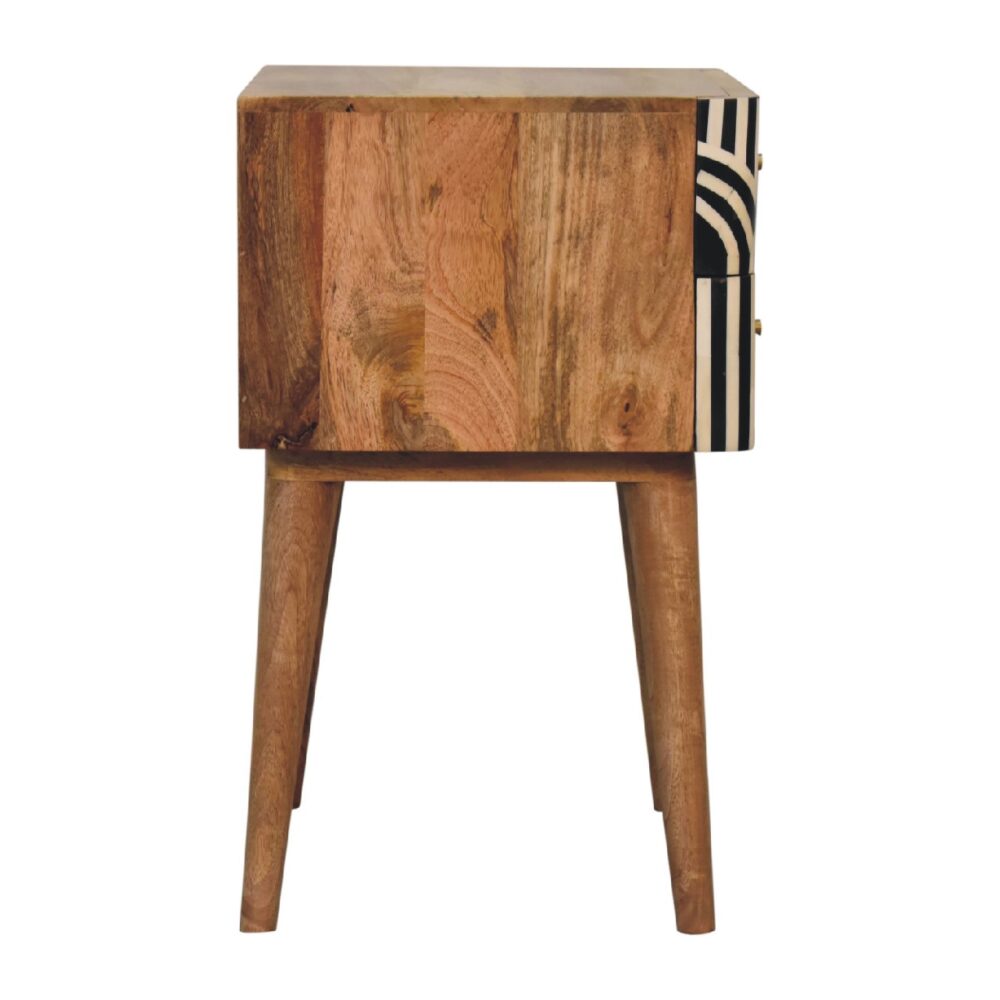 Wooden nightstand with geometric design on sides