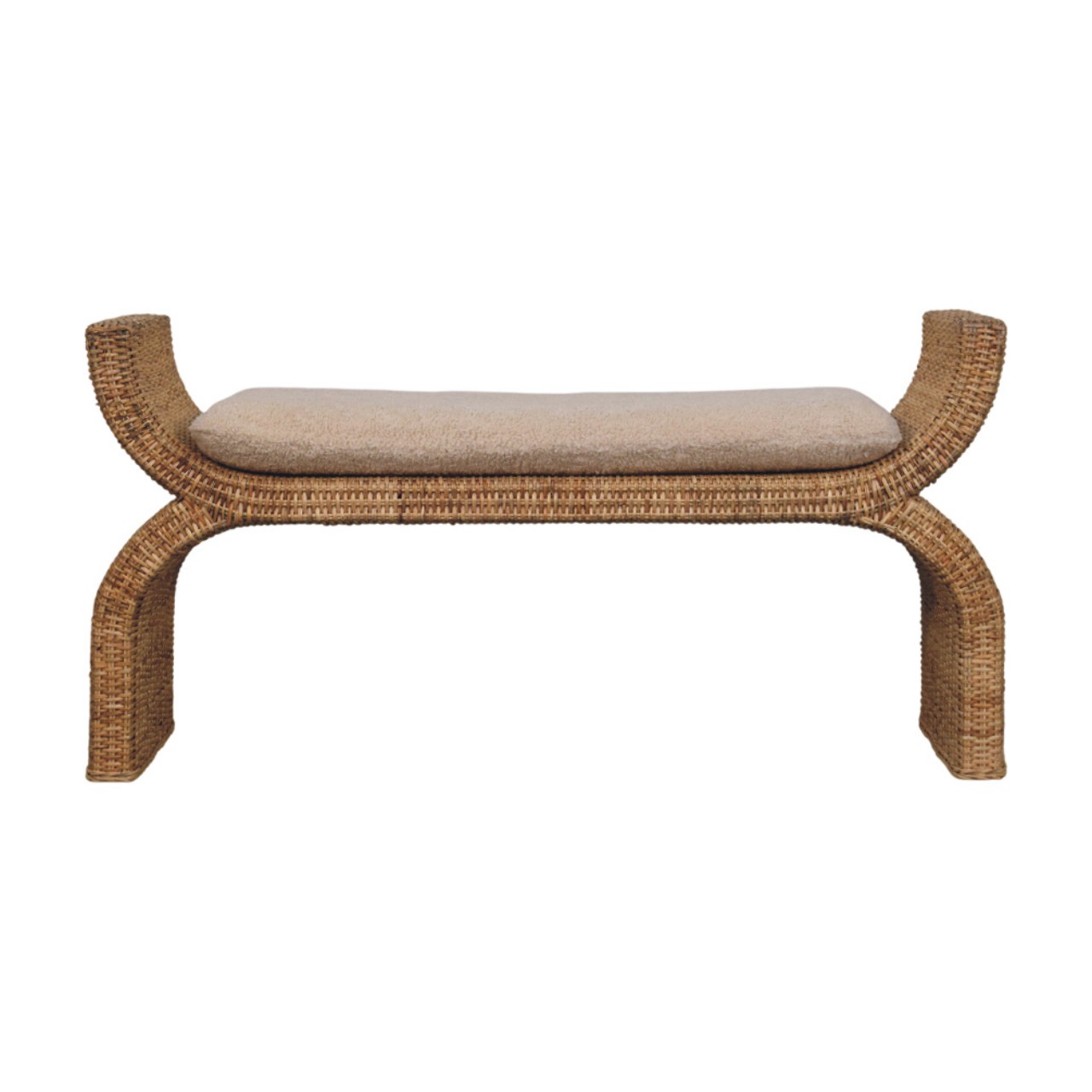Rattan Weave Boucle Bench