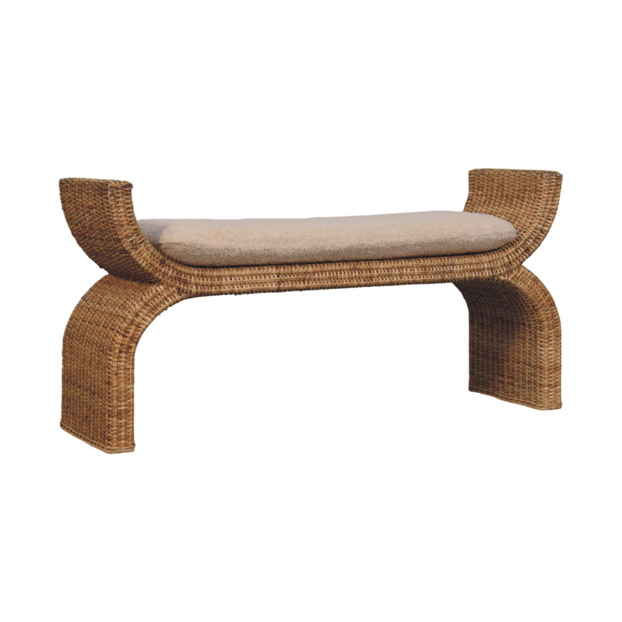 Rattan Weave Boucle Bench - Image 2