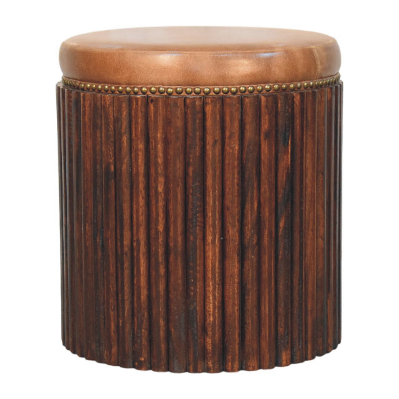 Ribbed Leather Accent Stool