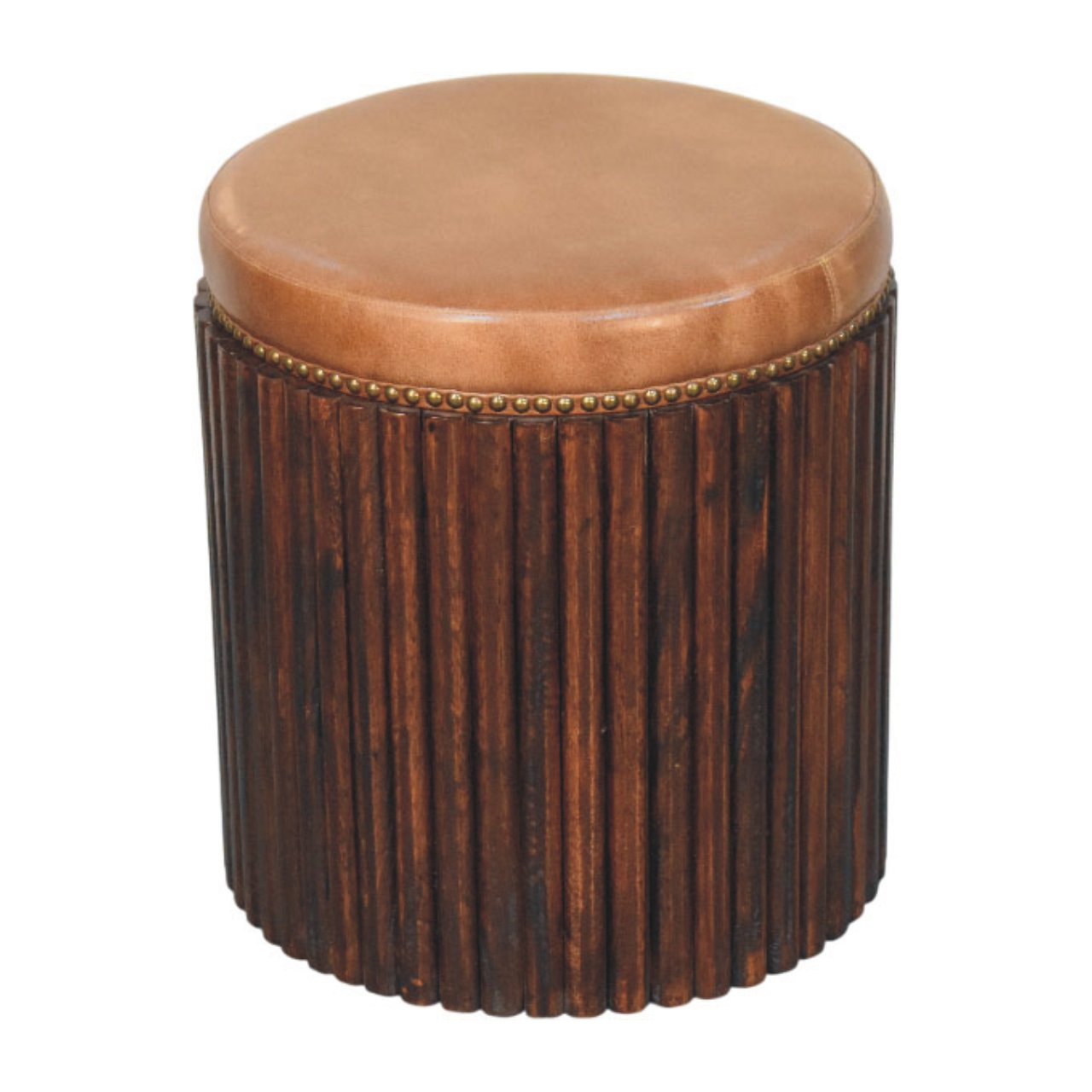 Ribbed Leather Accent Stool - Image 2