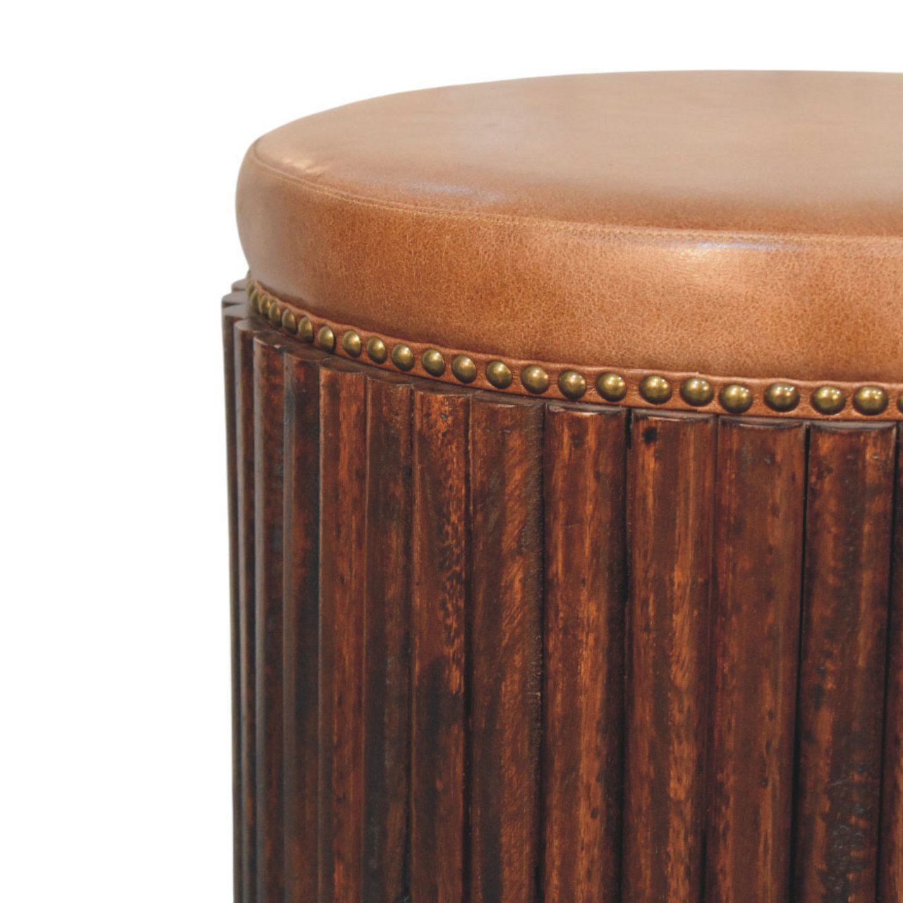 Ribbed Leather Accent Stool - Image 3