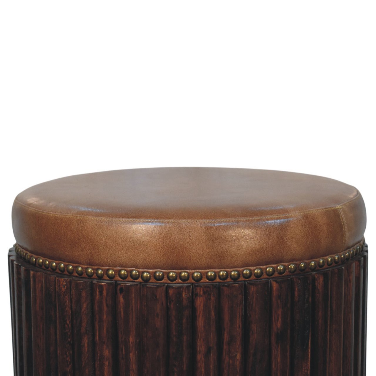 Ribbed Leather Accent Stool - Image 4