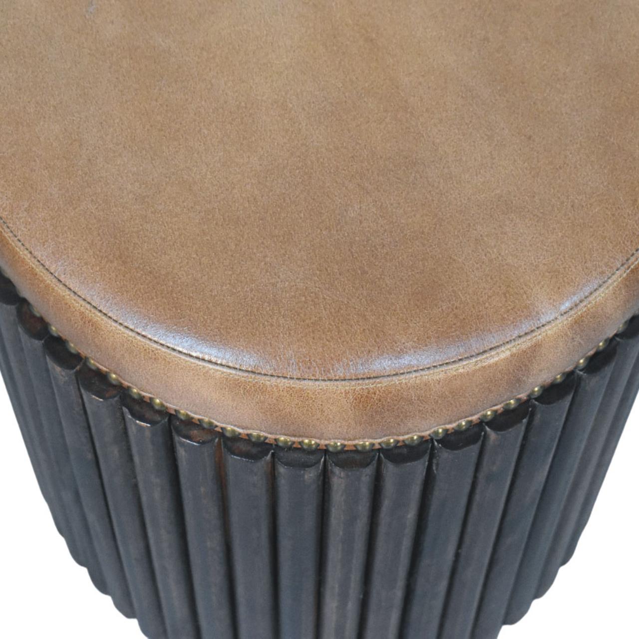 Ribbed Leather Accent Stool - Image 5