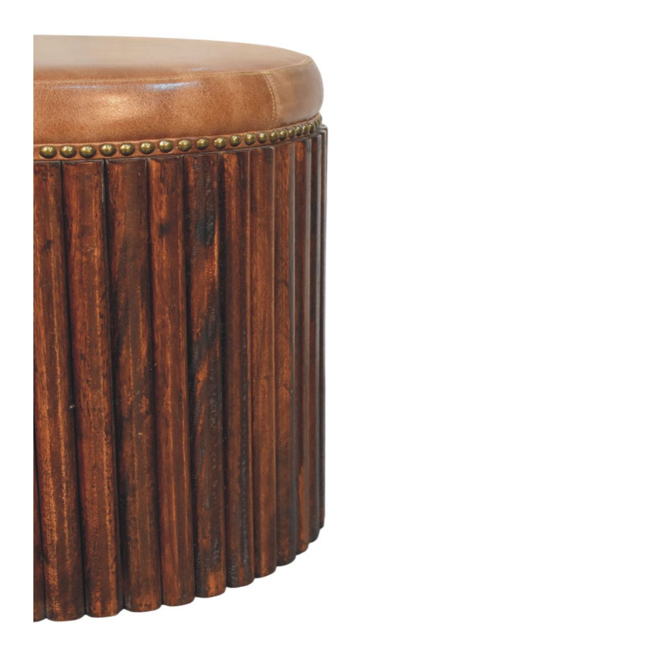 Ribbed Leather Accent Stool - Image 6
